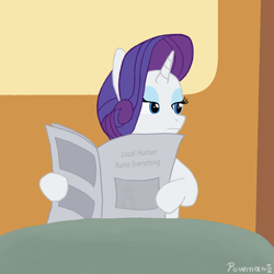 Size: 1100x1100 | Tagged: safe, artist:powman101, rarity, oc, oc:anon, pony, unicorn, g4, my little pony: friendship is magic, ponyville confidential, female, horn, implied facehoof, mare, newspaper, reading, scene interpretation