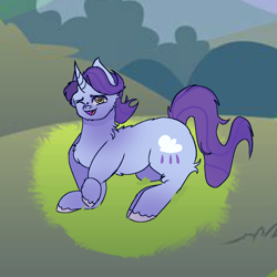 Size: 1280x1280 | Tagged: artist needed, source needed, safe, november rain, pony, unicorn, g4, field, friendship student, grass, horn, outdoors, sky, smiling, solo, yellow eyes