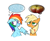 Size: 1723x1430 | Tagged: safe, artist:doodlesinky, applejack, rainbow dash, earth pony, pegasus, pony, g4, anxiety, apple, duo, ears back, female, food, lesbian, mare, ship:appledash, shipping, silly, that pony sure does love apples, thinking, thought bubble