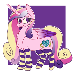 Size: 1182x1159 | Tagged: safe, artist:lawkbutt, princess cadance, alicorn, pony, g4, clothes, female, mare, passepartout, pink, socks, solo, sternocleidomastoid, striped socks