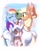 Size: 947x1200 | Tagged: safe, artist:_ton618_, applejack, rainbow dash, oc, oc:anon, earth pony, human, pegasus, pony, g4, applebucking thighs, applebutt, blush lines, blushing, butt, canon x oc, cheek kiss, clothes, dress, eyes closed, female, floating heart, grin, heart, human male, interspecies, kissing, large butt, male, mare, necktie, plot, polyamory, pony on human action, smiling, suit, the ass was fat, thighs, thunder thighs, trio, wedding dress, wide hips