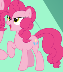 Size: 1876x2136 | Tagged: safe, artist:auroras-bases, artist:pinkiepartypiepiety, pinkie pie, earth pony, pony, g4, alternate eye color, base used, clone, female, mare, open mouth, open smile, raised hoof, smiling, solo, standing, yellow eyes