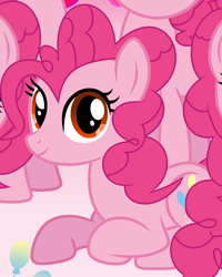 Size: 1144x1432 | Tagged: safe, artist:pinkiepartypiepiety, pinkie pie, earth pony, pony, g4, alternate eye color, base artist needed, base used, clone, female, inconsistent line weight, lying down, mare, orange eyes, prone, solo