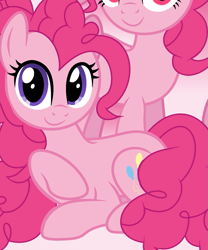 Size: 1191x1433 | Tagged: safe, artist:pinkiepartypiepiety, pinkie pie, earth pony, pony, g4, alternate eye color, base artist needed, base used, clone, female, gradient background, lying down, mare, pink eyes, pinkie clone, prone, purple eyes, solo, wrong eye shape