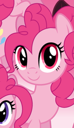 Size: 777x1335 | Tagged: safe, artist:pinkiepartypiepiety, pinkie pie, earth pony, pony, g4, alternate eye color, base artist needed, base used, clone, female, gradient background, looking at you, magenta eyes, mare, pink eyes, solo