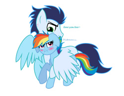 Size: 749x580 | Tagged: safe, artist:soarindash10, rainbow dash, soarin', pegasus, pony, g4, duo, duo male and female, female, male, mare, ship:soarindash, shipping, stallion, straight