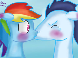 Size: 749x562 | Tagged: safe, artist:anaisthenightguard, rainbow dash, soarin', pegasus, pony, g4, duo, duo male and female, female, kiss on the lips, kissing, male, mare, ship:soarindash, shipping, stallion, straight