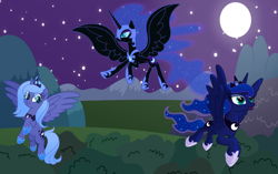 Size: 7578x4753 | Tagged: safe, artist:90sigma, artist:erockertorres, artist:inaactive, artist:kopcap94, editor:shieldwingarmorofgod, nightmare moon, princess luna, alicorn, pony, g4, 1000 hours in paint.net, female, flying, luna day, mare, movie accurate, outdoors, s1 luna, young luna, younger