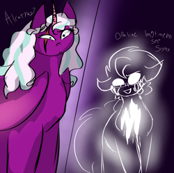 Size: 2614x2605 | Tagged: safe, artist:earth.loser, argyle starshine, opaline arcana, alicorn, earth pony, ghost, undead, g5, argyle/prince alcatzar, long lost family, old names, scar, story:starless skies, white eyes, white sclera