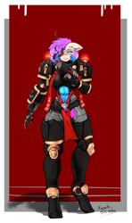 Size: 1416x2391 | Tagged: safe, artist:randystrike, oc, oc:sweety cloud, anthro, armor, bolter, candle, gun, passepartout, warhammer (game), warhammer 40k, weapon