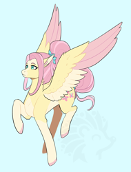 Size: 1730x2281 | Tagged: safe, artist:kefirchik7, fluttershy, pegasus, pony, g4, blaze (coat marking), coat markings, colored hooves, colored wings, colored wingtips, facial markings, female, hooves, mare, redesign, simple background, socks (coat markings), solo, spread wings, wings