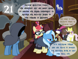 Size: 1440x1080 | Tagged: safe, artist:bronybyexception, fancypants, filthy rich, fleur-de-lis, moondancer, night light, princess luna, trixie, earth pony, pony, unicorn, g4, advent calendar, christmas, conspiracy, december solstice, eyes wide shut, female, holiday, horn, longest night, male, mare, stallion, winter solstice