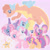 Size: 1280x1280 | Tagged: safe, artist:celestite-caroline, cheerilee (g3), pinkie pie (g3), rainbow dash (g3), scootaloo (g3), starsong, sweetie belle (g3), toola-roola, twinkle wish, whimsey weatherbe, dragon, earth pony, pegasus, pony, unicorn, g3, g3.5, twinkle wish adventure, core seven, cute, female, filly, foal, g3betes, horn, light pink background, mare, pastel, smiling, stars, weapons-grade cute