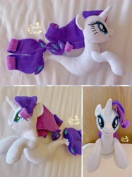 Size: 3442x4590 | Tagged: artist needed, safe, rarity, seapony (g4), unicorn, g4, dorsal fin, fin, fish tail, front view, horn, indoors, irl, looking at you, photo, plushie, pony plushie, seaponified, seapony rarity, side view, smiling, solo, species swap, tail