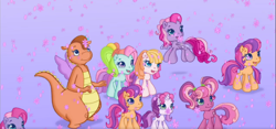 Size: 1366x639 | Tagged: safe, screencap, cheerilee (g3), rainbow dash (g3), scootaloo (g3), starsong, sweetie belle (g3), toola-roola, whimsey weatherbe, dragon, earth pony, pegasus, unicorn, g3, g3.5, twinkle wish adventure, animation error, female, filly, flying, foal, horn, mare, missing cutie mark, smiling, snow, snowfall, they just didn't care, wat