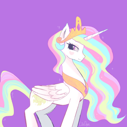 Size: 2048x2048 | Tagged: safe, artist:lizzwolfiedraws, princess celestia, alicorn, pony, g4, blushing, concave belly, crown, female, folded wings, horn, jewelry, mare, peytral, profile, regalia, side view, slender, solo, thin, wings