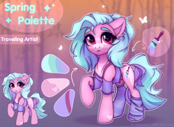 Size: 3300x2416 | Tagged: safe, artist:radioaxi, oc, oc only, oc:traveling artist, earth pony, pony, commission, earth pony oc, female, high res, mare, raised hoof, reference sheet, solo, sparkles