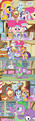 Size: 1280x4416 | Tagged: safe, artist:silverbuller, edit, edited screencap, screencap, applejack, pinkie pie, rainbow dash, rarity, spike, twilight sparkle, alicorn, dragon, earth pony, pegasus, pony, unicorn, g4, my little pony: friendship is magic, scare master, afro puffs, alternate hairstyle, animal costume, applelion, armor, armor skirt, armored pony, astrodash, astronaut, athena sparkle, bags, bait and switch, candy, clothes, comic, costume, dragon costume, dress, flying, food, fridge art (literally), gem, horn, hydraspike, indoors, it's the great pumpkin charlie brown!, lion costume, magic, makeup, nightmare night, nightmare night costume, pinkie puffs, rarity's mermaid dress, roller skates, screencap comic, skates, skirt, smiling, speech bubble, sugarcube corner, telekinesis, twilight sparkle (alicorn), wall of tags