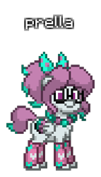 Size: 188x328 | Tagged: safe, artist:princess ice color twinkle, oc, oc only, oc:prella, pegasus, pony, pony town, bow, chest fluff, clothes, digital art, female, glasses, jewelry, leg warmers, light skin, mare, necklace, pegasus oc, pink eyes, pink mane, pink tail, pixel art, ponytail, simple background, socks, tail, text