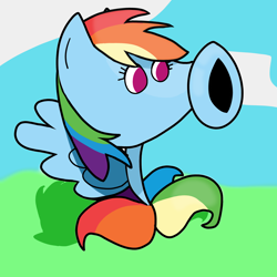 Size: 2048x2048 | Tagged: safe, artist:anonymous, rainbow dash, g4, crossover, outdoors, peashooter, plants vs zombies, wat, what has science done