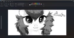 Size: 1280x659 | Tagged: safe, artist:some_ponu, oc, unnamed oc, pony, :3, art program in frame, bust, cute, fluffy mane, front view, grayscale, interface, monochrome, ms paint, portrait, screenshots, solo