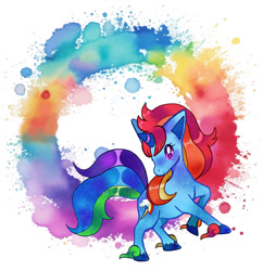 Size: 827x854 | Tagged: safe, artist:etoilin-adopts, part of a set, rainbow dash, oc, galarian ponyta, pony, ponyta, unicorn, g4, adoptable, colored horn, crossover, horn, looking at you, pokémon, race swap, solo