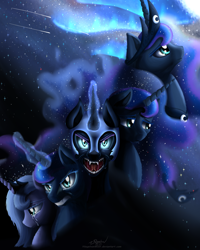 Size: 3200x4000 | Tagged: safe, artist:niegelvonwolf, nightmare moon, princess luna, alicorn, pony, g4, angry, crying, female, lunar trinity, mare, nightmare luna, s1 luna, sad