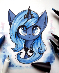 Size: 2448x3020 | Tagged: safe, artist:chimeeri, princess luna, alicorn, pony, g4, cute, female, filly, filly luna, foal, heart, heart eyes, irl, looking at you, lunabetes, marker, marker drawing, photo, solo, traditional art, wingding eyes, woona, younger