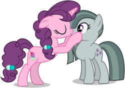 Size: 5783x4064 | Tagged: safe, artist:creedyboy124, marble pie, sugar belle, earth pony, pony, unicorn, g4, base used, duo, duo female, eyes closed, female, good end, horn, kissing, lesbian, marbelle, mare, shipping, simple background, transparent background, unicorn horn