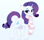 Size: 6568x6000 | Tagged: safe, artist:pesty_skillengton, rarity, pony, unicorn, g4, chest fluff, clothes, ear fluff, female, full body, horn, mare, reflection, scarf, solo, striped scarf