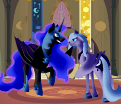 Size: 622x533 | Tagged: safe, artist:sapiredragon, nightmare moon, princess luna, alicorn, pony, g4, banner, castle of the royal pony sisters, smiling