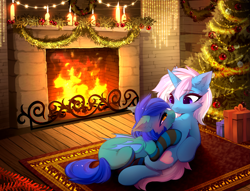 Size: 4505x3443 | Tagged: safe, artist:empress-twilight, oc, bat pony, pony, unicorn, g4, g5, my little pony: friendship is magic, bat pony oc, commission, hearth's warming eve, horn, unicorn oc, your character here