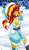 Size: 1600x2720 | Tagged: safe, alternate version, artist:mauroz, sunset shimmer, human, equestria girls, g4, anime, anime style, ass, bunset shimmer, butt, christmas, christmas 2024, clothes, costume, female, focus, hat, holiday, male, offscreen character, outdoors, pov, santa costume, santa hat