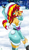 Size: 1600x2720 | Tagged: safe, alternate version, artist:mauroz, sunset shimmer, human, equestria girls, g4, anime, anime style, ass, bunset shimmer, butt, christmas, christmas 2024, clothes, costume, focus, hat, holiday, male, offscreen character, outdoors, pov, santa costume, santa hat