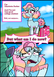 Size: 1240x1754 | Tagged: safe, artist:jully-park, oc, oc only, oc:charlotte parker, oc:ella evans, earth pony, pegasus, pony, comic:how i meet my chaotic friends, comic, outdoors