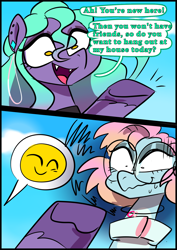 Size: 1240x1754 | Tagged: safe, artist:jully-park, oc, oc only, oc:charlotte parker, oc:ella evans, earth pony, pony, comic:how i meet my chaotic friends, comic, outdoors