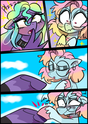 Size: 1240x1754 | Tagged: safe, artist:jully-park, oc, oc only, oc:charlotte parker, oc:ella evans, earth pony, pegasus, pony, comic:how i meet my chaotic friends, comic, outdoors