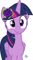 Size: 1600x2914 | Tagged: safe, alternate version, artist:arifproject, twilight sparkle, alicorn, pony, g4, my little pony: friendship is magic, ppov, cute, female, flower, flower in hair, folded wings, mare, rose, simple background, smiling, smirk, smirk pone collection, solo, transparent background, twiabetes, twilight sparkle (alicorn), vector, white background, wings