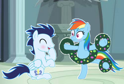 Size: 1280x870 | Tagged: safe, artist:soarindasher10, rainbow dash, soarin', pegasus, pony, g4, bipedal, christmas, duo, duo male and female, female, holiday, indoors, male, mare, ship:soarindash, shipping, stallion, straight