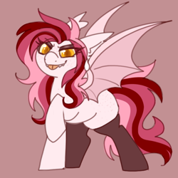 Size: 600x600 | Tagged: safe, artist:php193, oc, oc only, oc:cherry thrill, bat pony, bat wings, clothes, female, golden eyes, looking at you, mare, messy mane, socks, solo, wings