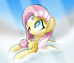 Size: 2000x1702 | Tagged: safe, artist:notadeliciouspotato, fluttershy, pegasus, pony, g4, cloud, crepuscular rays, female, jewelry, looking up, mare, necklace, open mouth, solo