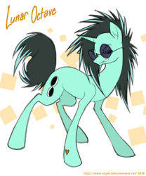 Size: 500x600 | Tagged: safe, artist:expectationemesis, derpibooru exclusive, oc, oc only, oc:lunar octave, pony, unicorn, abstract background, grin, heart, heart mark, horn, lidded eyes, male, offspring, parent:neon lights, parent:vinyl scratch, parents:vinylights, smiling, solo, spiky mane, spiky tail, stallion, standing, sunglasses, tail