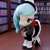 Size: 3240x3240 | Tagged: safe, artist:the luna fan, derpibooru exclusive, oc, oc only, oc:sweet elis, earth pony, pony, 3d, blender, blender cycles, book, bookshelf, clothes, duster, female, indoors, looking at you, maid, mare, mouth hold, peace sign, ribbon, sad