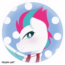 Size: 2028x2048 | Tagged: safe, artist:eltrash_art6, zipp storm, pegasus, pony, g5, adorazipp, blushing, christmas, clothes, cute, female, holiday, icon, mare, scarf, snow, solo