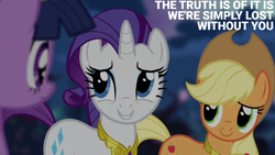 Size: 2000x1125 | Tagged: safe, edit, edited screencap, editor:quoterific, screencap, applejack, rarity, twilight sparkle, g4, my little pony: friendship is magic, princess twilight sparkle (episode)