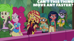 Size: 2000x1125 | Tagged: safe, edit, edited screencap, editor:quoterific, screencap, cherry crash, desert sage, doodle bug, micro chips, pinkie pie, sunset shimmer, equestria girls, equestria girls specials, g4, my little pony equestria girls: sunset's backstage pass