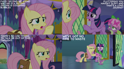 Size: 2000x1125 | Tagged: safe, edit, edited screencap, editor:quoterific, screencap, fluttershy, spike, twilight sparkle, a health of information, g4, my little pony: friendship is magic