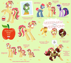 Size: 2352x2080 | Tagged: safe, artist:lullapiies, apple split, twilight sparkle, oc, oc:apple crunch, oc:bad apple, oc:dandy apple, alicorn, earth pony, pony, unicorn, g4, apple family member, clothes, female, horn, mare, reference sheet, socks, striped socks, twilight sparkle (alicorn)