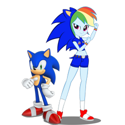 Size: 2048x2048 | Tagged: safe, artist:kalel156, rainbow dash, hedgehog, human, equestria girls, g4, clothes, cosplay, costume, female, male, simple background, sonic the hedgehog, sonic the hedgehog (series), transparent background