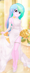 Size: 612x1459 | Tagged: safe, artist:charliexe, princess celestia, principal celestia, human, equestria girls, g4, 2d, adorasexy, beautiful, beautisexy, bride, clothes, cute, cutelestia, dress, ear piercing, earring, female, flower, gold, high heels, indoors, jewelry, legs, looking at you, piercing, rose, sexy, shoes, smiling, smiling at you, solo, wedding dress